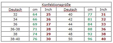 damen hosengrößen tabelle